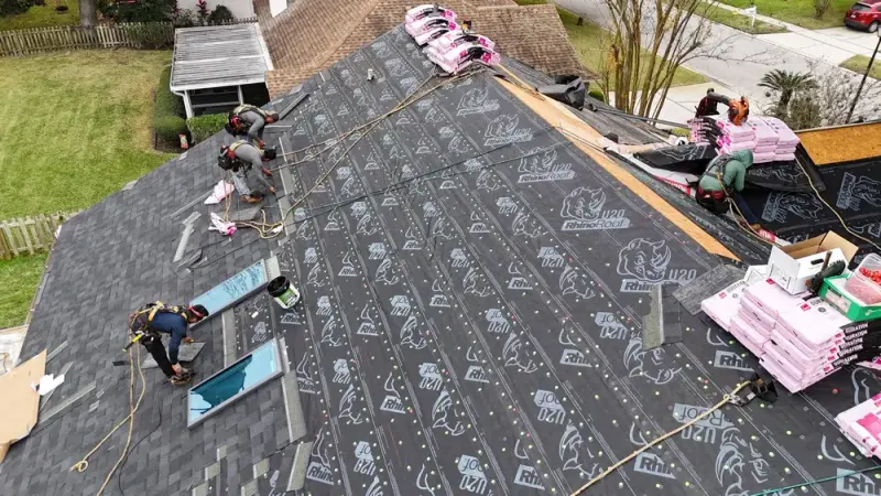Gimo's Roofing crew installing roof in Jacksonville FL Gimo's Roofing crew installing roof in Jacksonville FL